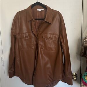 Good American Camel Faux Leather shirt Jacket